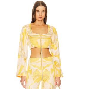 NWT Alexis Matteo Yellow Hidden Side Zipper Full Sleeves Blouse Top Size Small